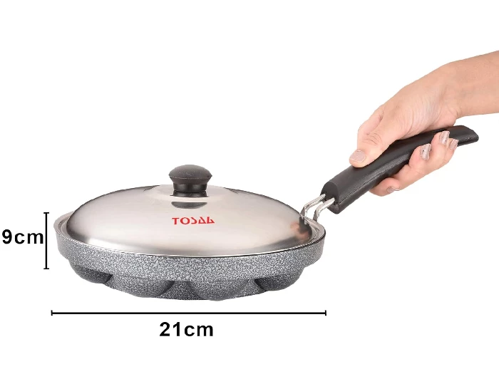 Tosaa Aluminium Non-Stick 12 Cavity Appam Patra with Lid (Black, 21 cm) - Image 3