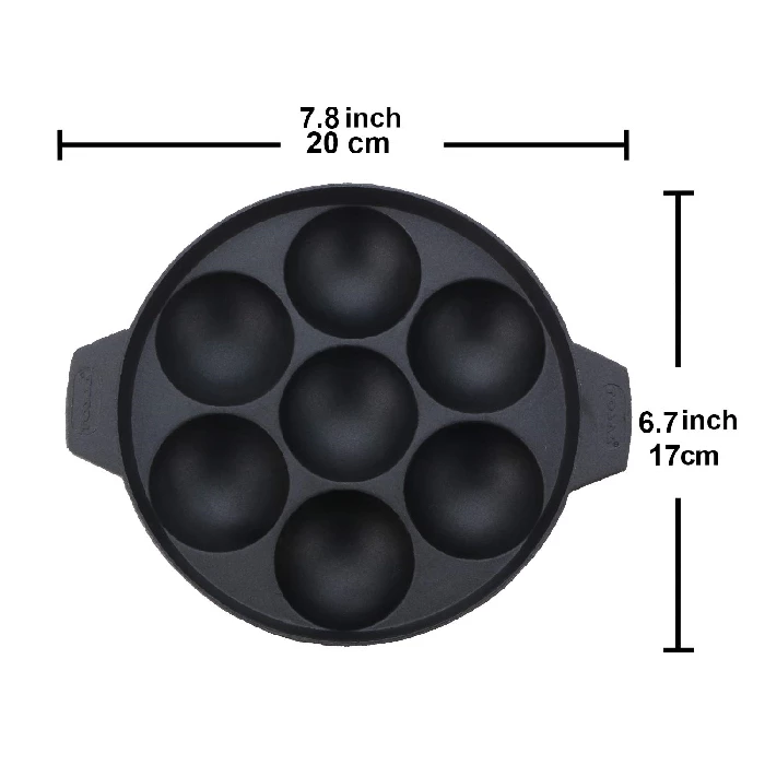 Tosaa Non Stick 7 Cavity Appam Patra with Lid, 17 cm - Silver & Black - Image 2
