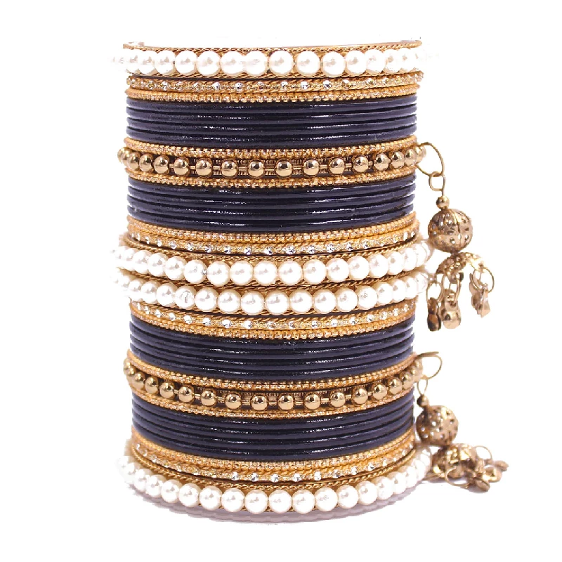 Traditional Designer Pearl & Jhumki Bangles Set-Imitation Jewellery, Black - Image 2