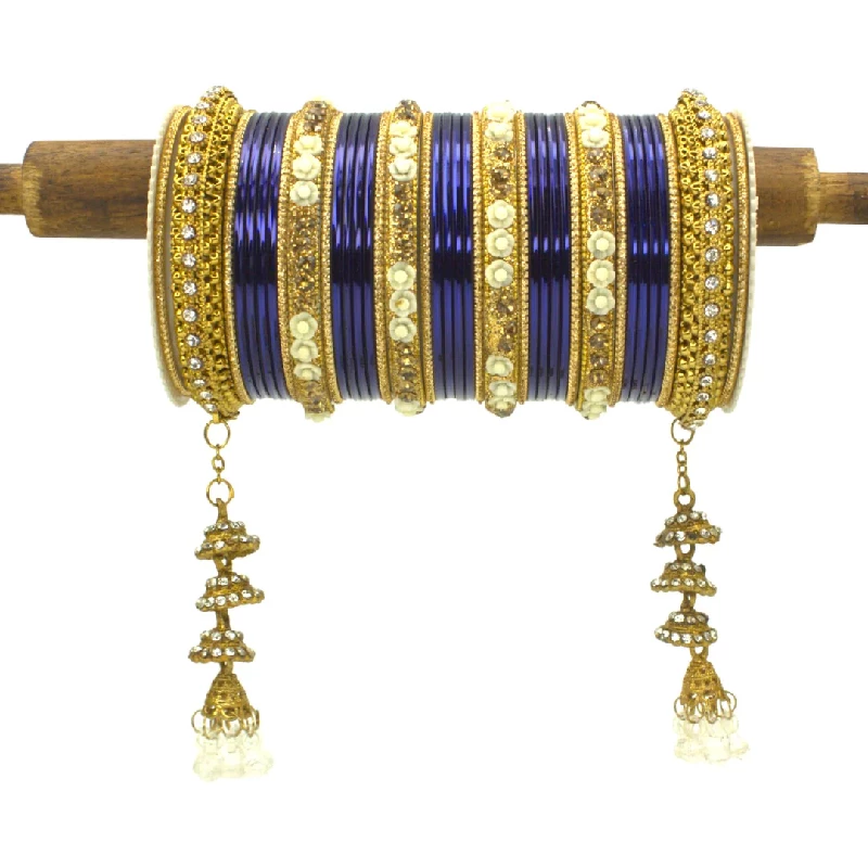 Traditional Designer Jhumki Bangles Set-Imitation Jewellery, Blue - Image 2