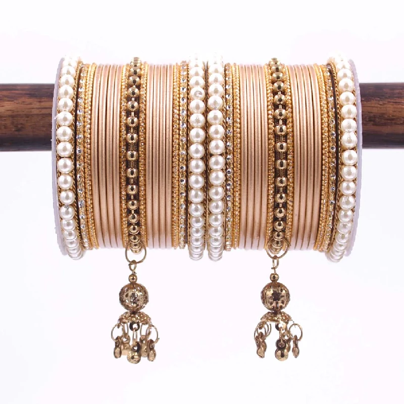 Traditional Designer Pearl & Jhumki Bangles Set-Imitation Jewellery, Gold