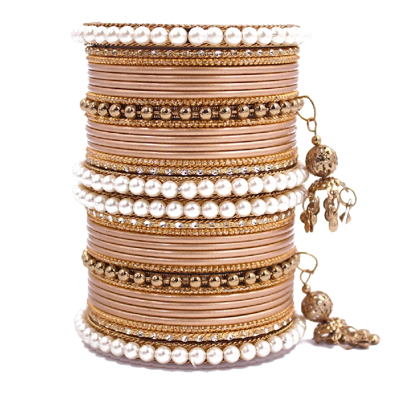 Traditional Designer Pearl & Jhumki Bangles Set-Imitation Jewellery, Gold - Image 2