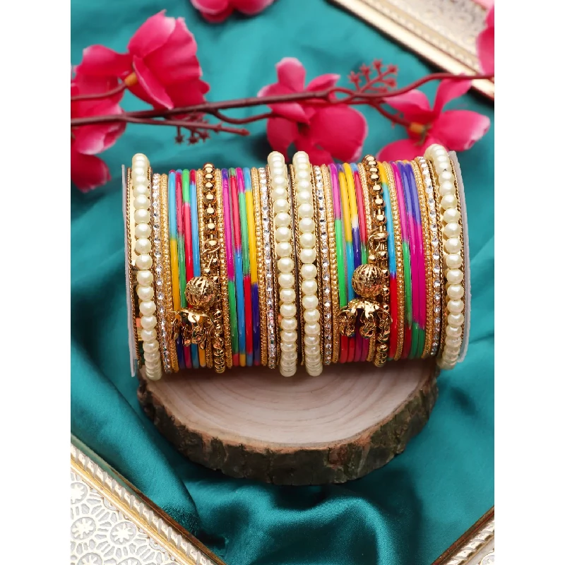 Traditional Designer Pearl & Jhumki Bangles Set-Imitation Jewellery, Multi Color