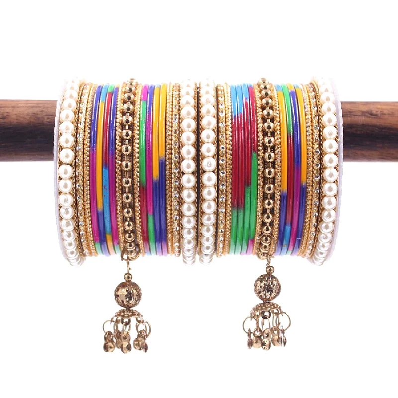 Traditional Designer Pearl & Jhumki Bangles Set-Imitation Jewellery, Multi Color - Image 2