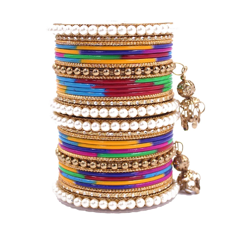 Traditional Designer Pearl & Jhumki Bangles Set-Imitation Jewellery, Multi Color - Image 3