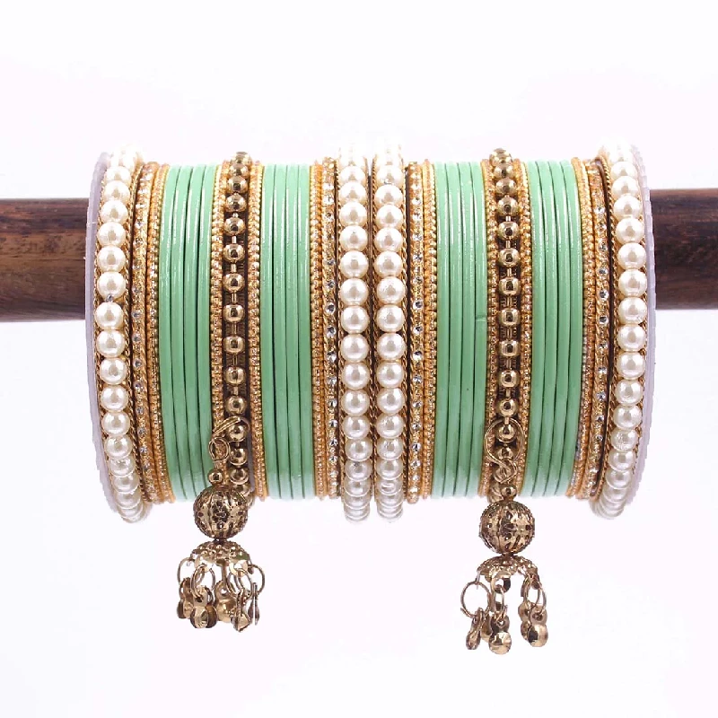 Traditional Designer Pearl & Jhumki Bangles Set-Imitation Jewellery, Pista