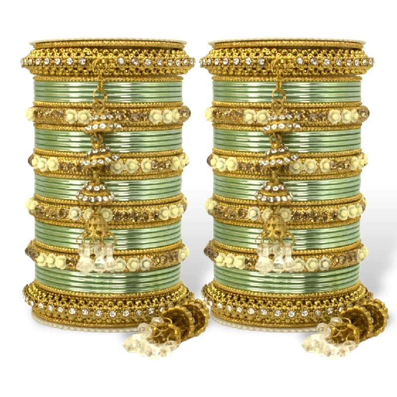 Traditional Designer Jhumki Bangles Set-Imitation Jewellery, Pista - Image 1