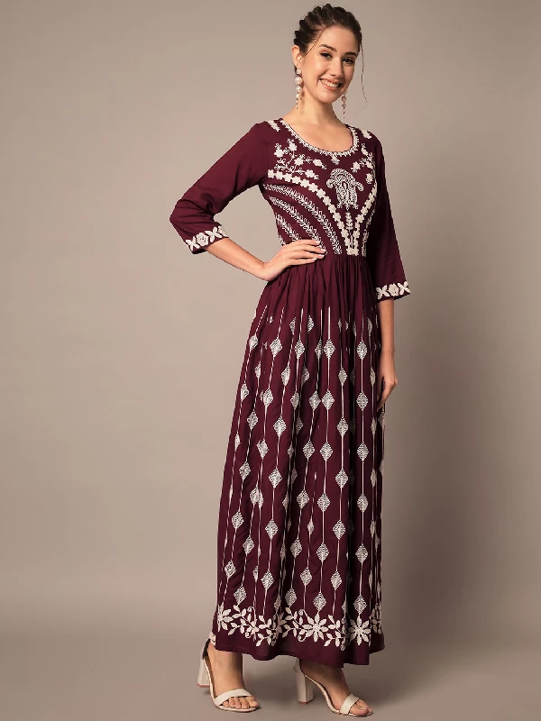 Traditional Function Wear Rayon Readymade Suit, Maroon-Multi - Image 2