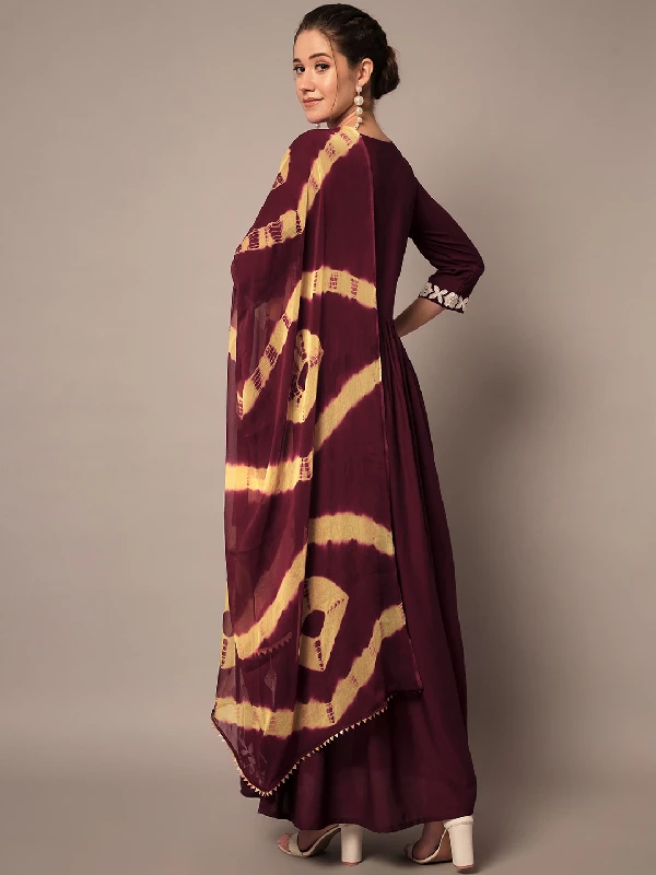 Traditional Function Wear Rayon Readymade Suit, Maroon-Multi - Image 3