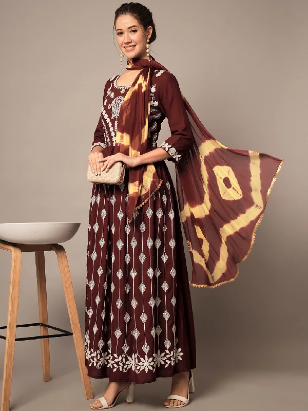 Traditional Function Wear Rayon Readymade Suit, Maroon-Multi - Image 4