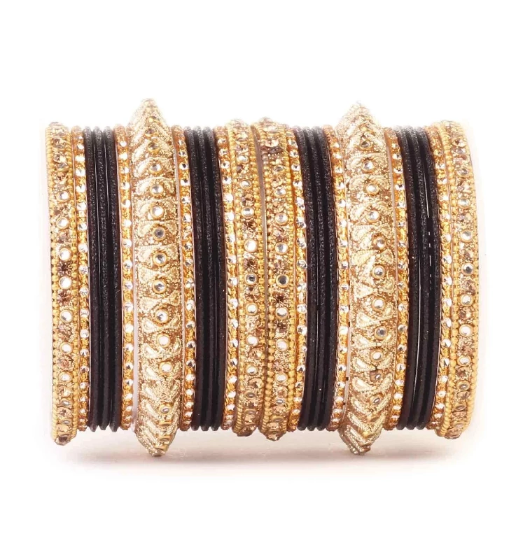 Beautiful Trendy Designer Kundan Work Bangle Set, Black