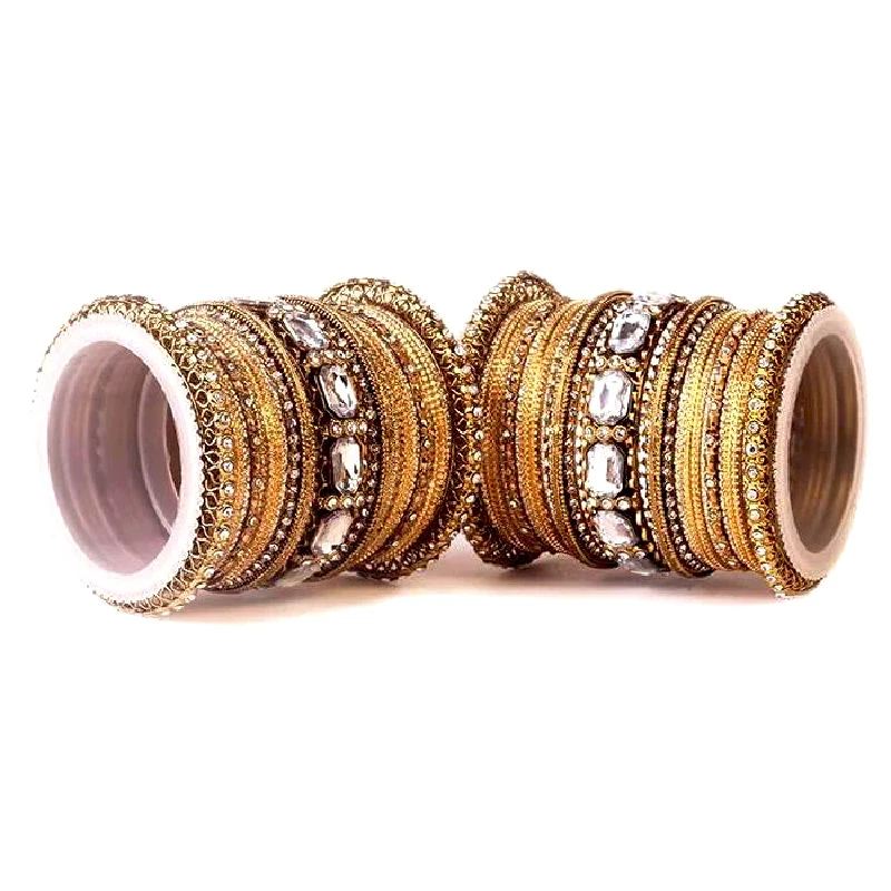 Traditional Trendy Designer Bangle Set With Kundan Stones, Chiku