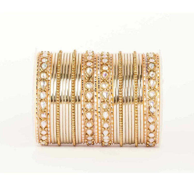 Golden Bangles in Metal Alloy with Kundan work