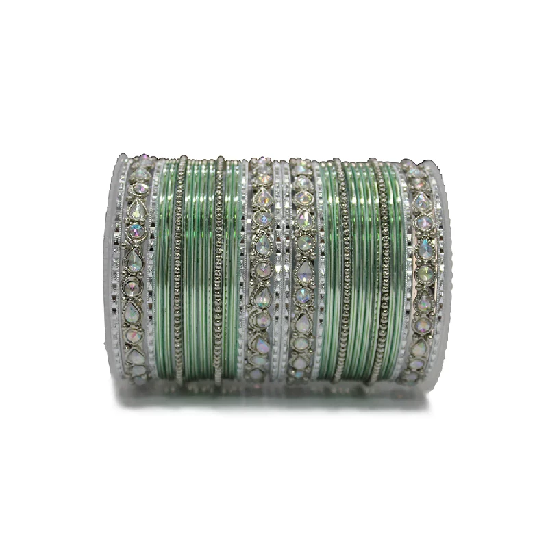 Silver Radium Polish Mint Color Bangles in Metal Alloy with Kundan work