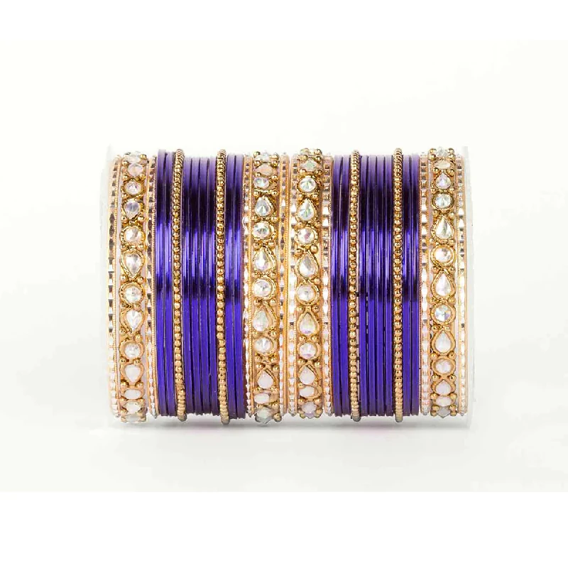 Gold Radium Polish Blue Color Bangles in Metal Alloy with Kundan work