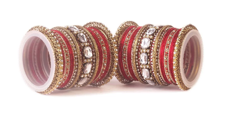 Traditional Trendy Designer Bangle Set With Kundan Stones, Red