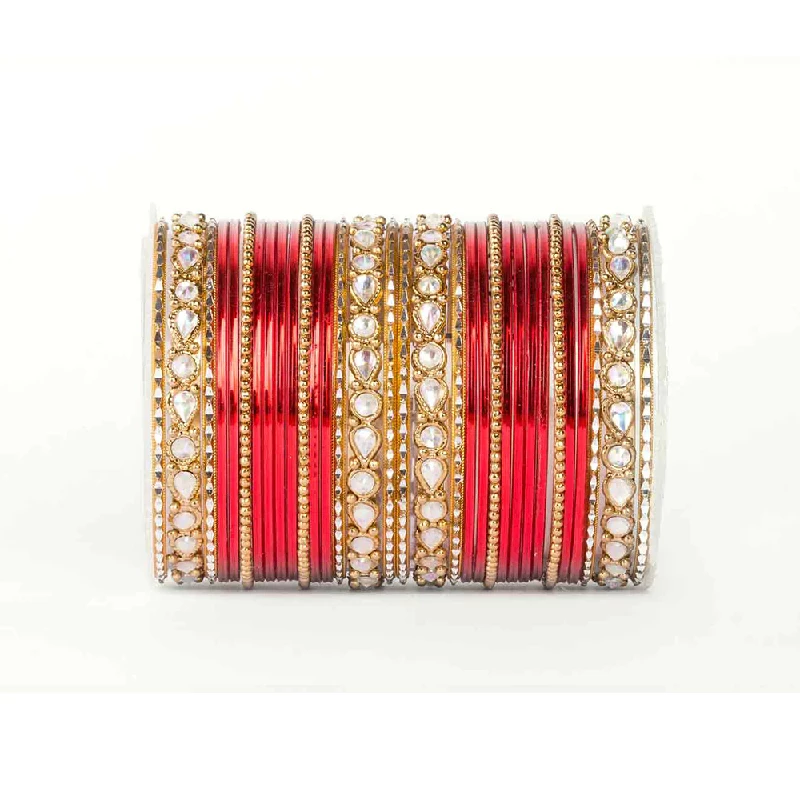 Gold Radium Polish Red Color Bangles in Metal Alloy with Kundan work