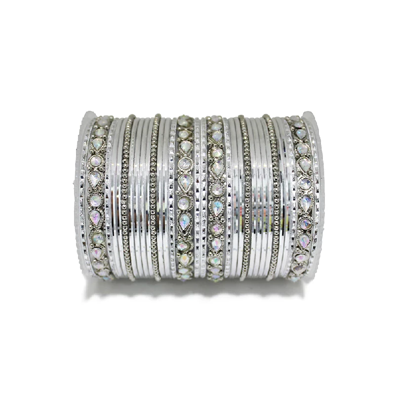 Silver Bangles in Metal Alloy with Kundan work