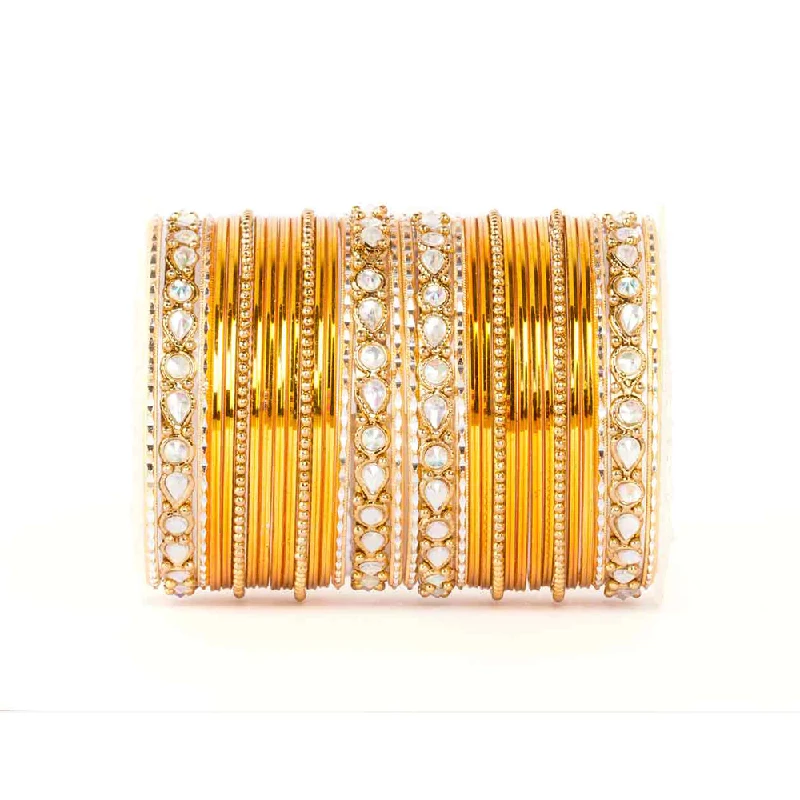 Gold Radium Polish Yellow Color Bangles in Metal Alloy with Kundan work