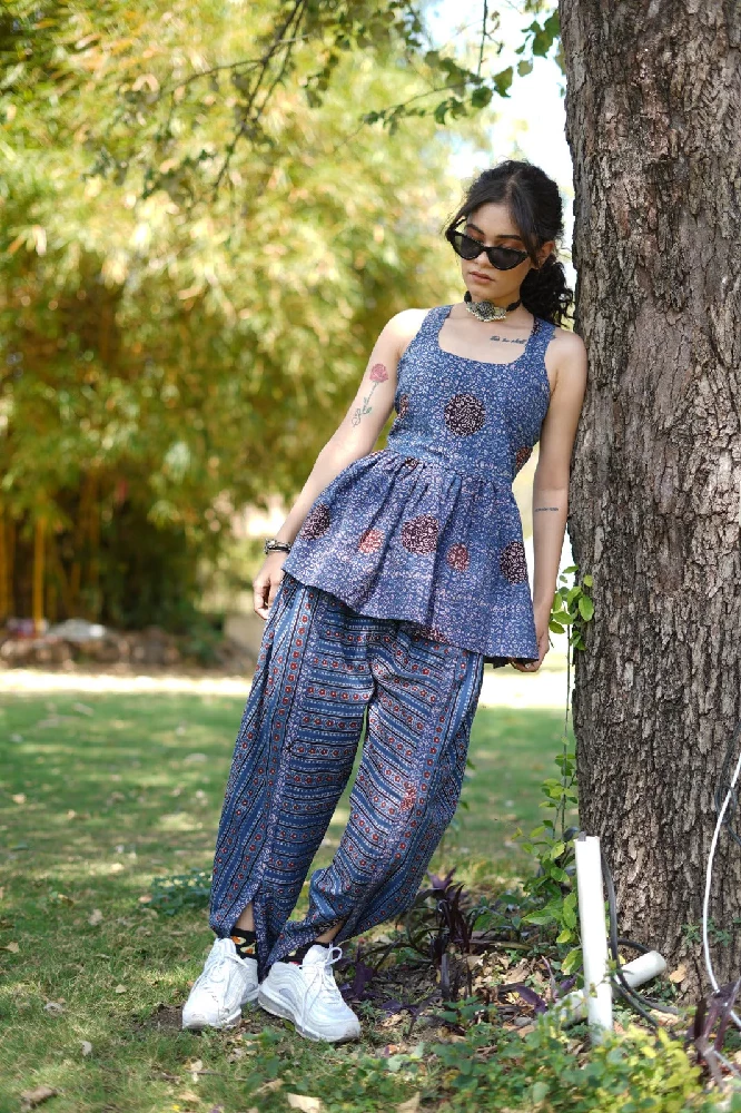 Tulip Ajrakh Hand Block-Printed Cotton Harem Pants - Image 3