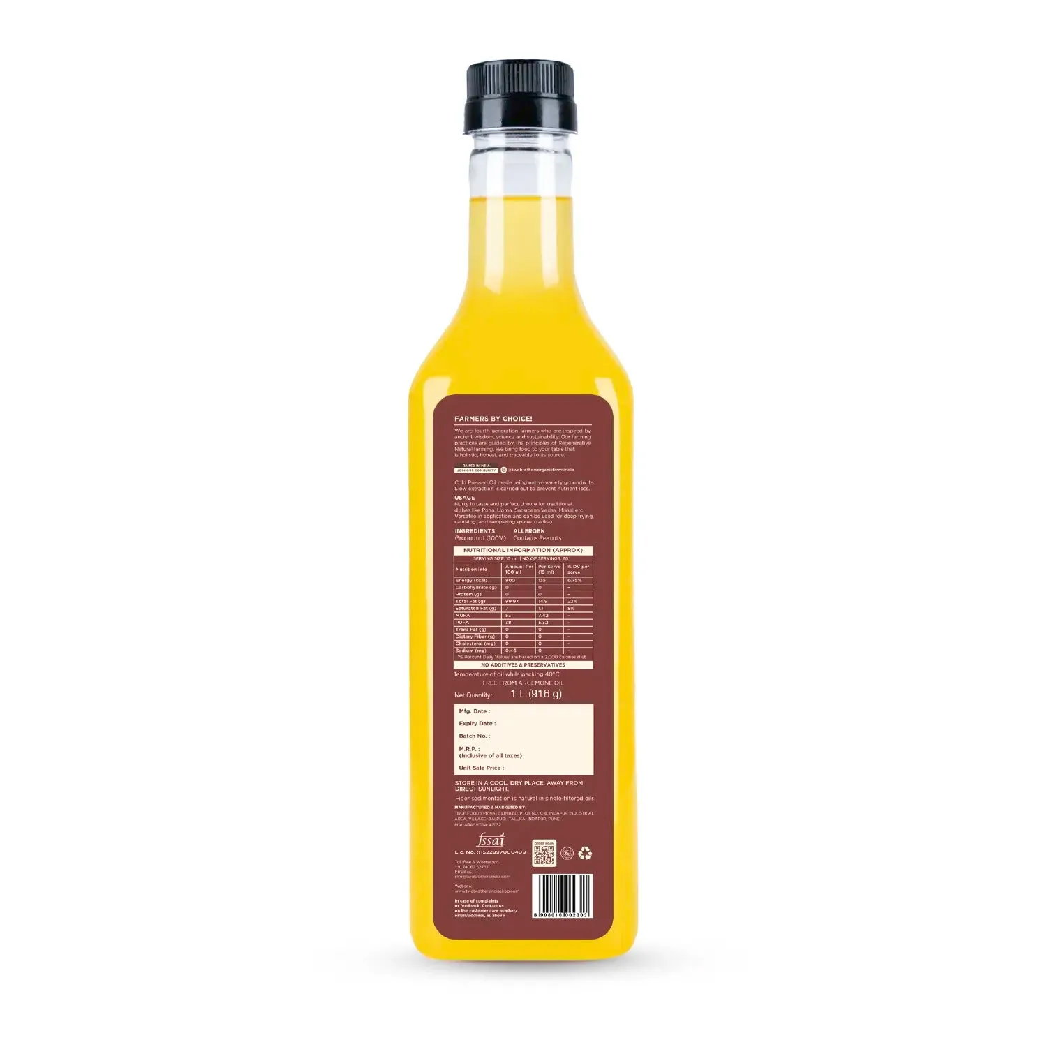 Two Brothers Groundnut Oil, Cold-Pressed, Single-filtered - Image 2