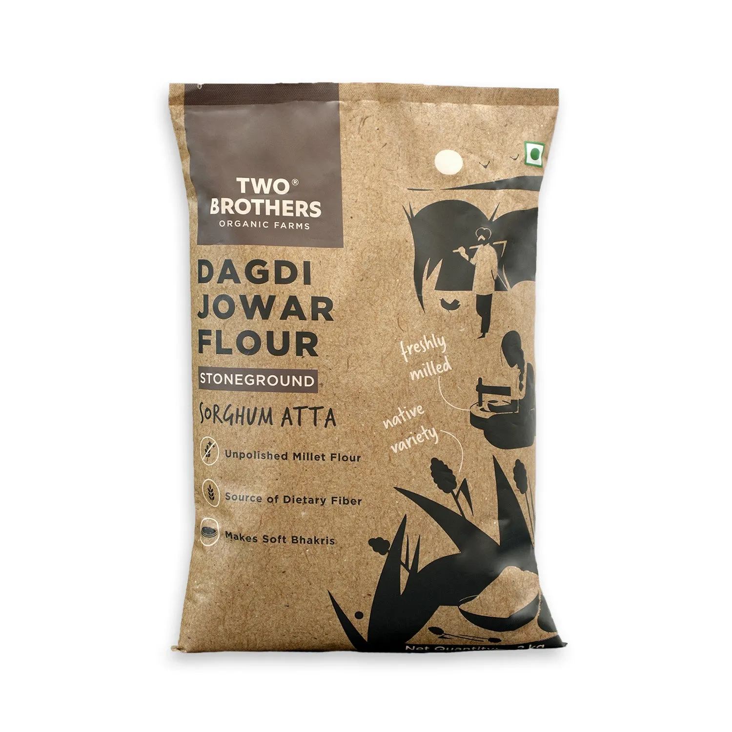 Two Brothers Jowar (Sorghum) Atta, Desi Dagdi Stoneground - Image 2
