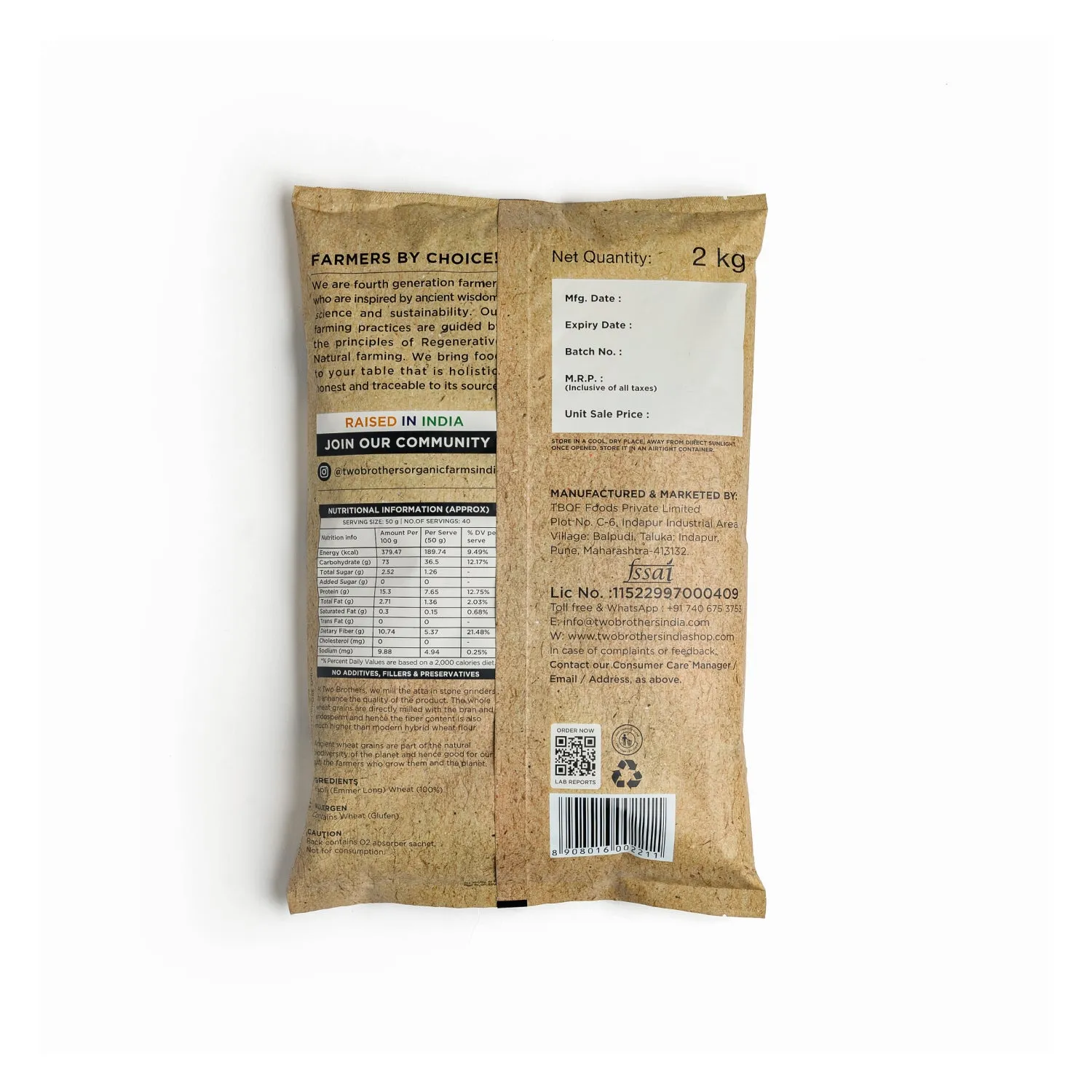 Two Brothers Khapli Wheat Atta (Emmer Wheat Flour) Atta Stone Ground - Image 3