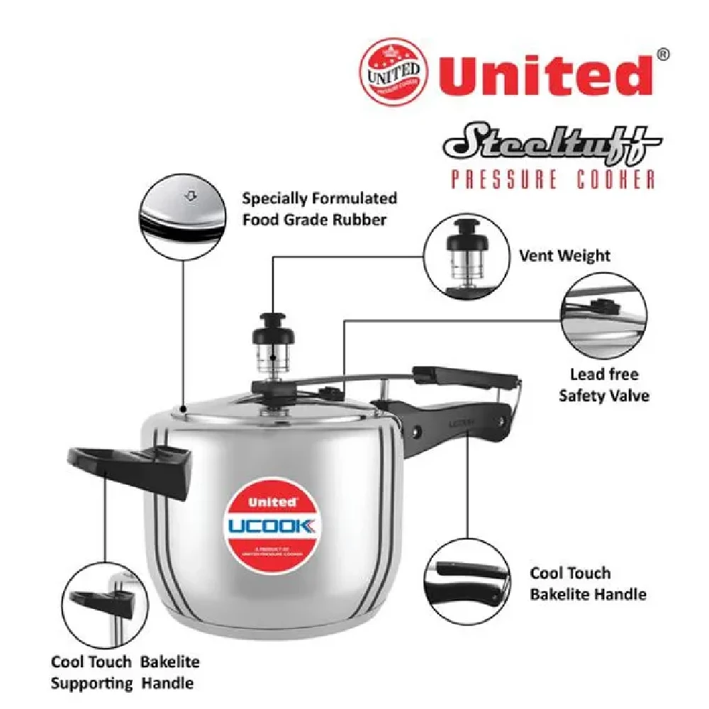 United Aluminium Inner Lid Pressure Cooker - Induction Base - Image 11