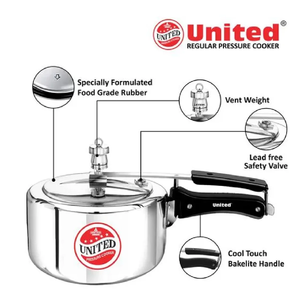 United Aluminium Inner Lid Pressure Cooker - Induction Base, Bakelite Handle, Silver - Image 4