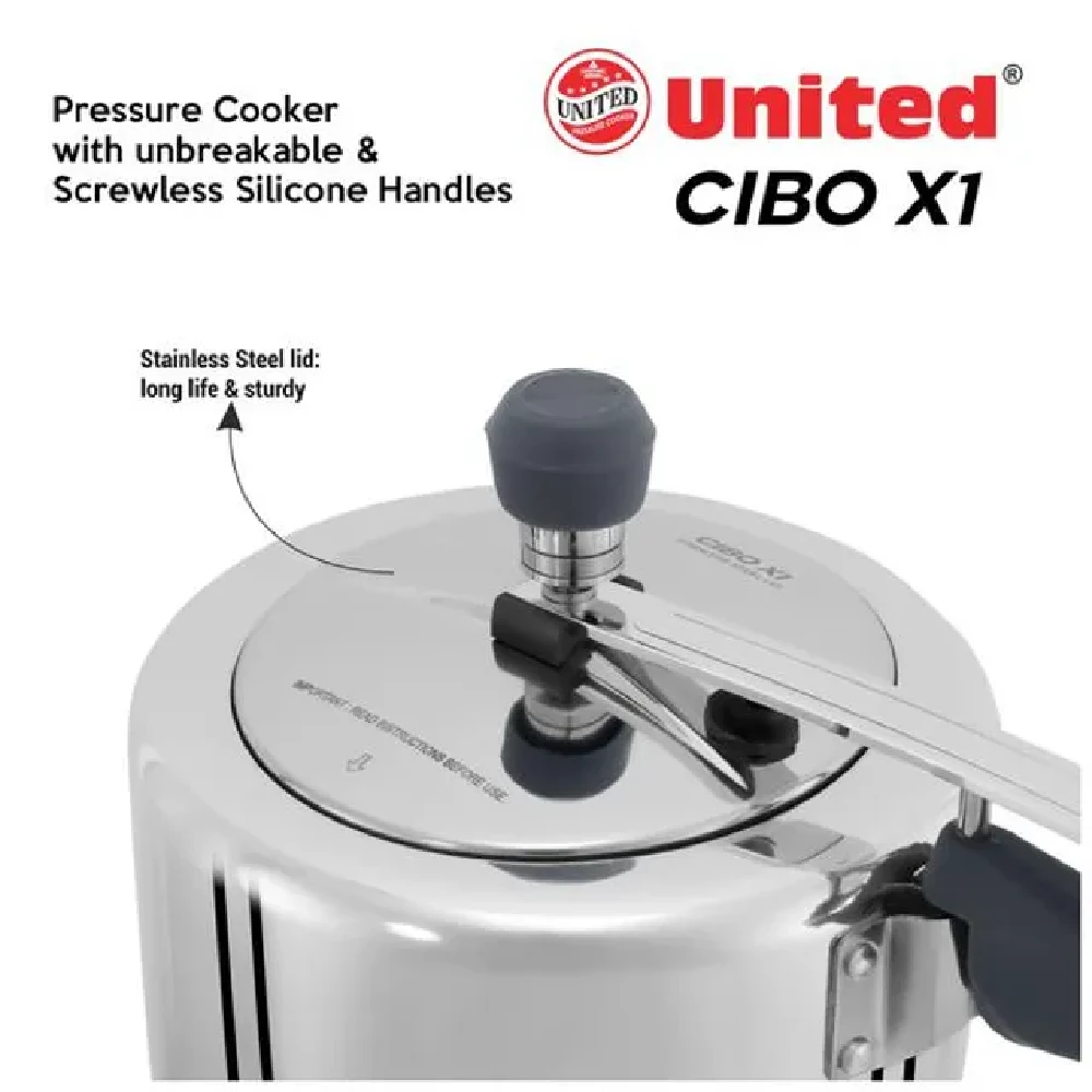 United Aluminium Pressure Cooker - With Silicone Soft Touch Handle, Cibo X1, Silver - Image 5