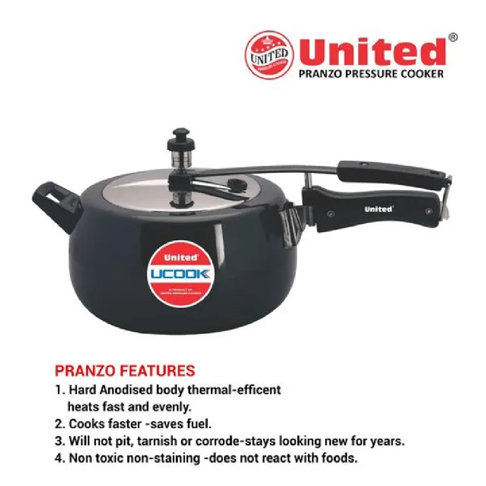 United Hard Anodised Steel Inner Lid Pressure Cooker - Induction Base, Black - Image 6