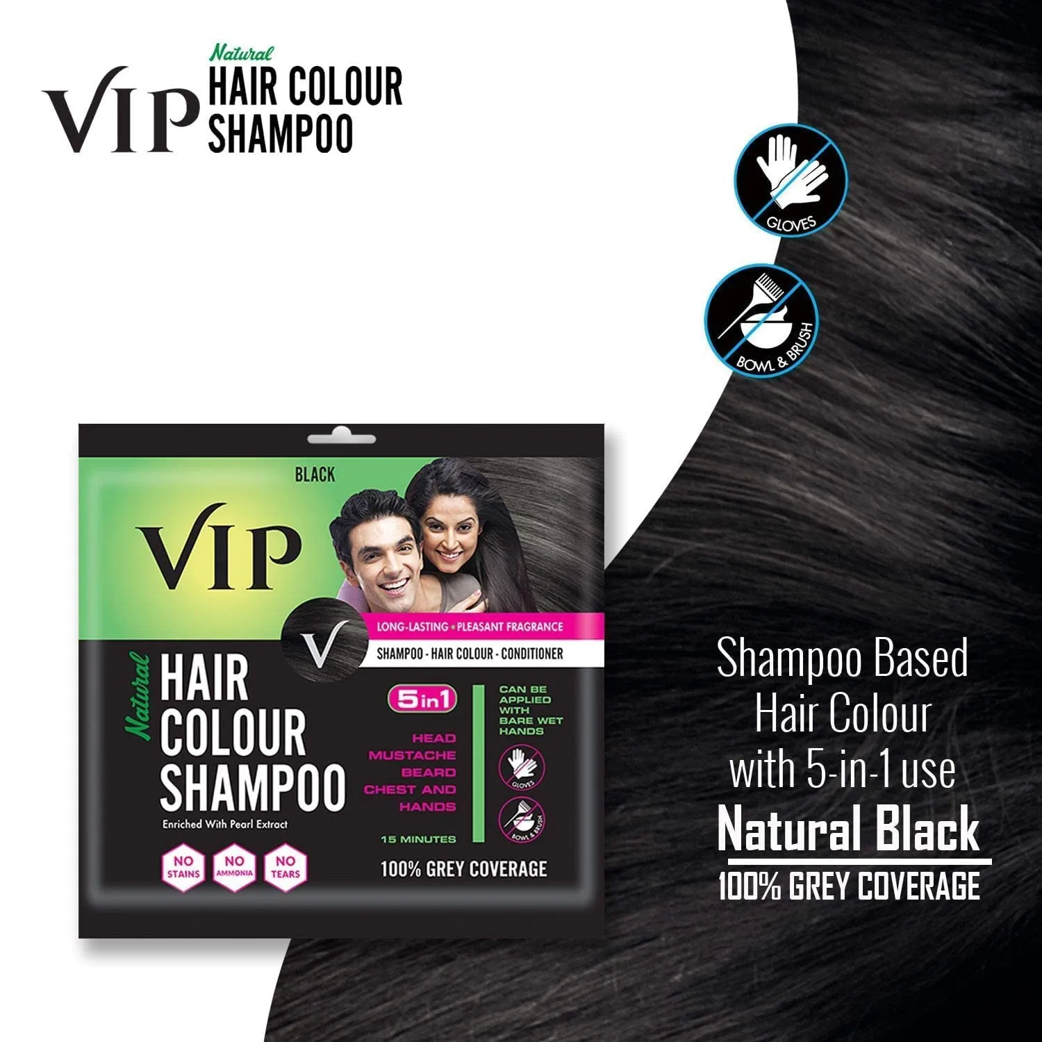 VIP Hair Colour Shampoo Black 20 ml - Image 5