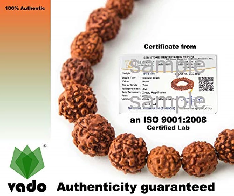 Vado 5 Mukhi Rudraksha Mala 108 Beads with Certificate 7 mm Brown - Image 2