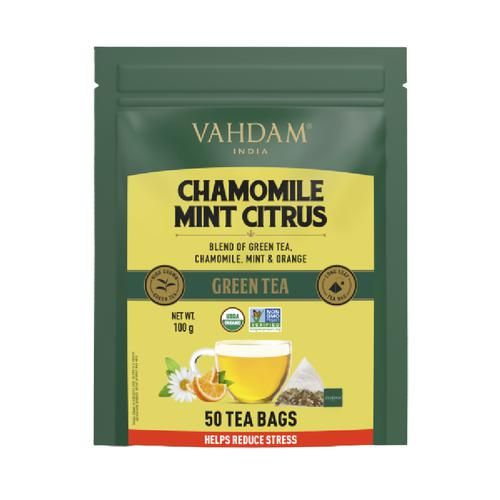 Vahdam  Chamomile Mint Citrus Green Tea - Rich In Antioxidants & Helps Boost Immunity Vahdam  Chamomile Mint Citrus Green Tea - Rich In Antioxidants & Helps Boost Immunity--2 g (50 Bags x 2g Each)