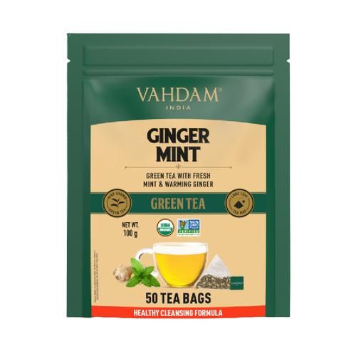 Vahdam  Ginger Mint Herbal Green Tea - Cleans The System Vahdam  Ginger Mint Herbal Green Tea - Cleans The System--2 g (50 Bags x 2 g Each)