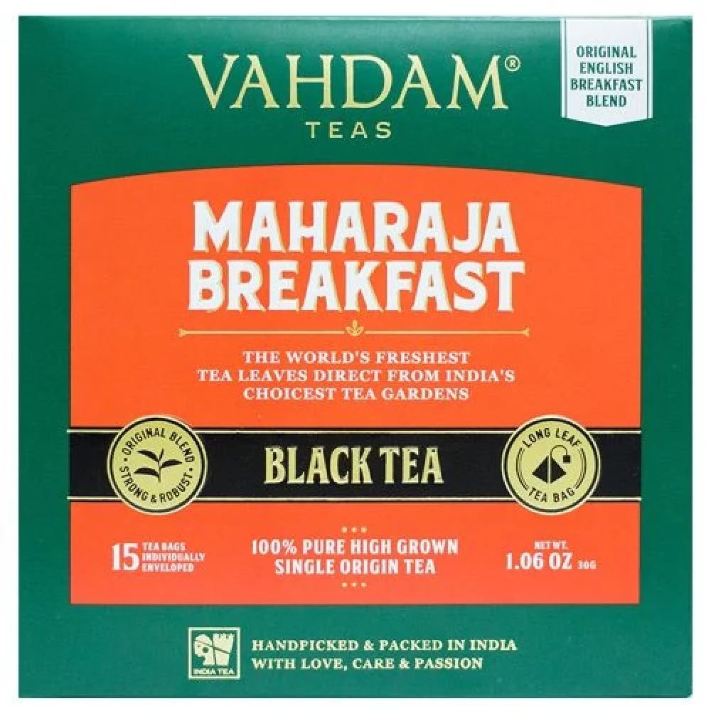 Vahdam  Maharaja Breakfast Long Leaf Black Tea Vahdam  Maharaja Breakfast Long Leaf Black Tea--30 g (15 Bags x 2 g each)