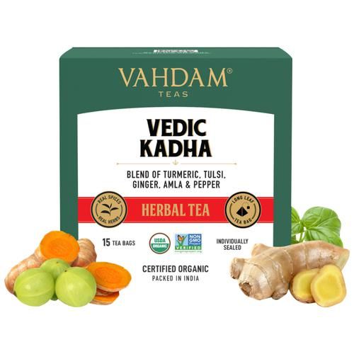 Vahdam  Organic Ayurvedic Herbal Kadha Tea Bags - Good For Cold & Sinus Vahdam  Organic Ayurvedic Herbal Kadha Tea Bags - Good For Cold & Sinus--30 g (15 Pyramid Bags x 2 g each)