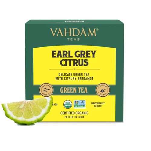 Vahdam  Organic Earl Grey Green Tea Bags - With Bergamot Citrus Vahdam  Organic Earl Grey Green Tea Bags - With Bergamot Citrus--30 g (15 Pyramid Bags x 2 g each)