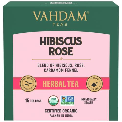 Vahdam  Organic Hibiscus Rose Herbal Tea - Nourishing Vahdam  Organic Hibiscus Rose Herbal Tea - Nourishing--30 g (15 Pyramid Bags x 2 g each)