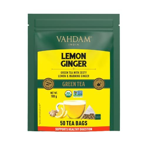 Vahdam  Organic Lemon Ginger Green Tea - Rich In Vitamin C & Antioxidants Vahdam  Organic Lemon Ginger Green Tea - Rich In Vitamin C & Antioxidants--2 g (50 Bags x 2 g Each)