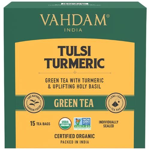 Vahdam  Organic Tulsi & Turmeric Green Tea Bags - Immunity Booster