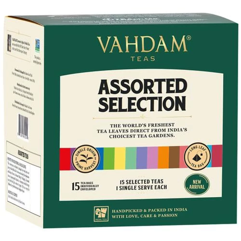 Vahdam  Tea Bags Assortment - 15 Organic Teas Sampler Pack Vahdam  Tea Bags Assortment - 15 Organic Teas Sampler Pack--30 g (15 Bags x 2 g each)