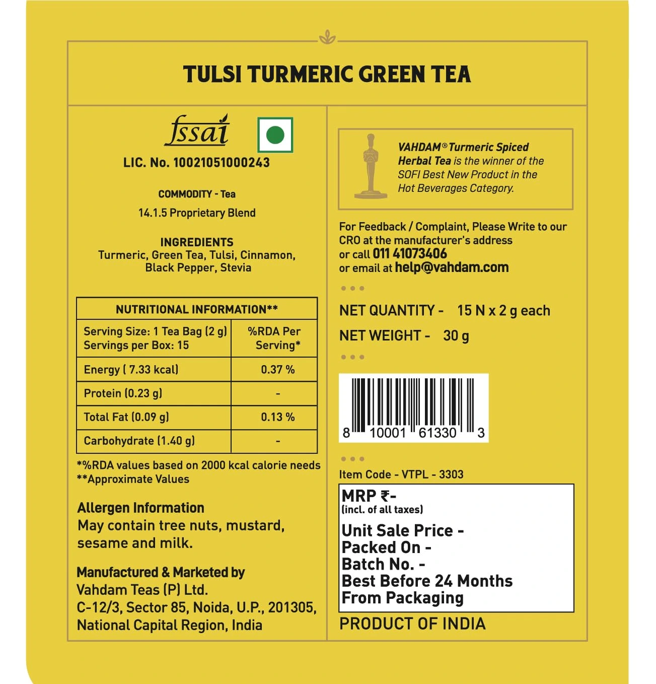 Vahdam  Organic Tulsi & Turmeric Green Tea Bags - Immunity Booster - Image 10