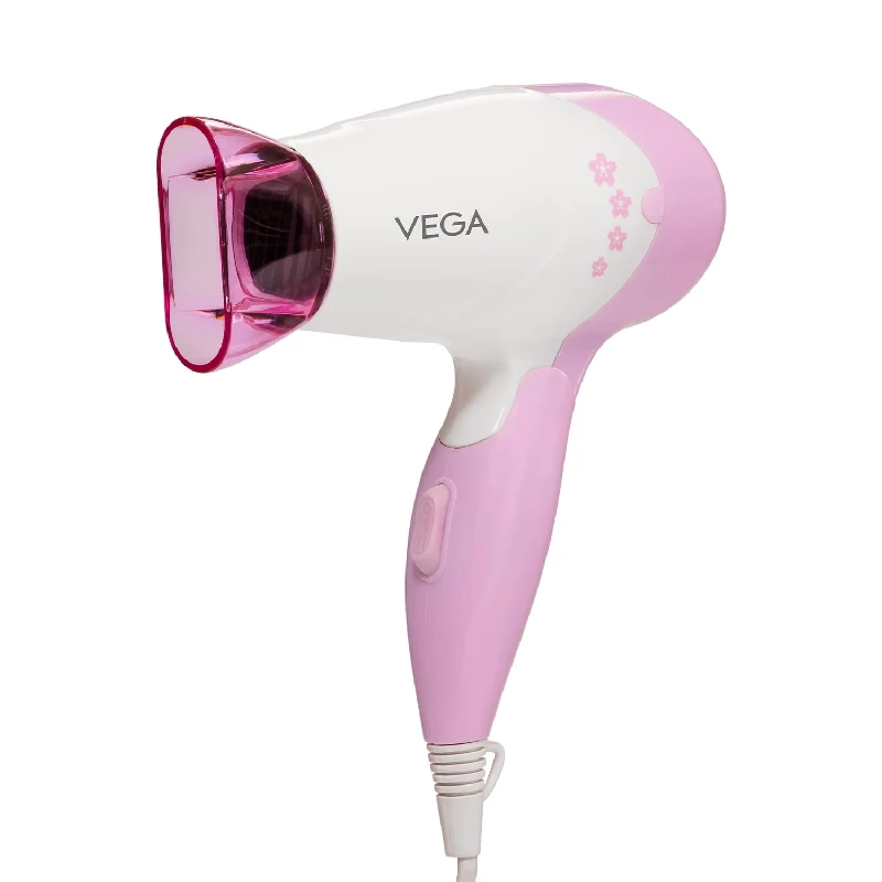 Vega Insta Glam Foldable 1000 Watts Hair Dryer-Pink & White Vega Insta Glam Foldable 1000 Watts Hair Dryer-Pink & White-Model No-VHDH-20