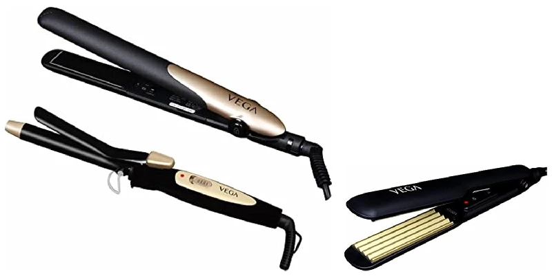 Vega Miss Dazzle Styling Hair Straightener, Barrel Hair Curler & Classic Hair Crimper Vega Miss Dazzle Styling Hair Straightener, Barrel Hair Curler & Classic Hair Crimper-Pack Size-Combo of 3