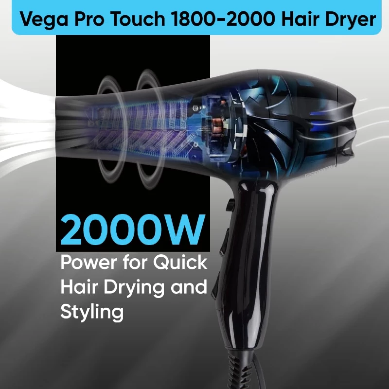 Vega Professional 2000 Watt Hair Dryer & 2 Detachable Nozzles-Black - Image 2