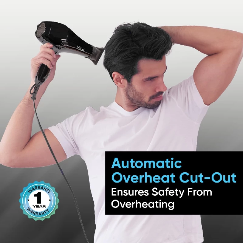 Vega Professional 2000 Watt Hair Dryer & 2 Detachable Nozzles-Black - Image 4
