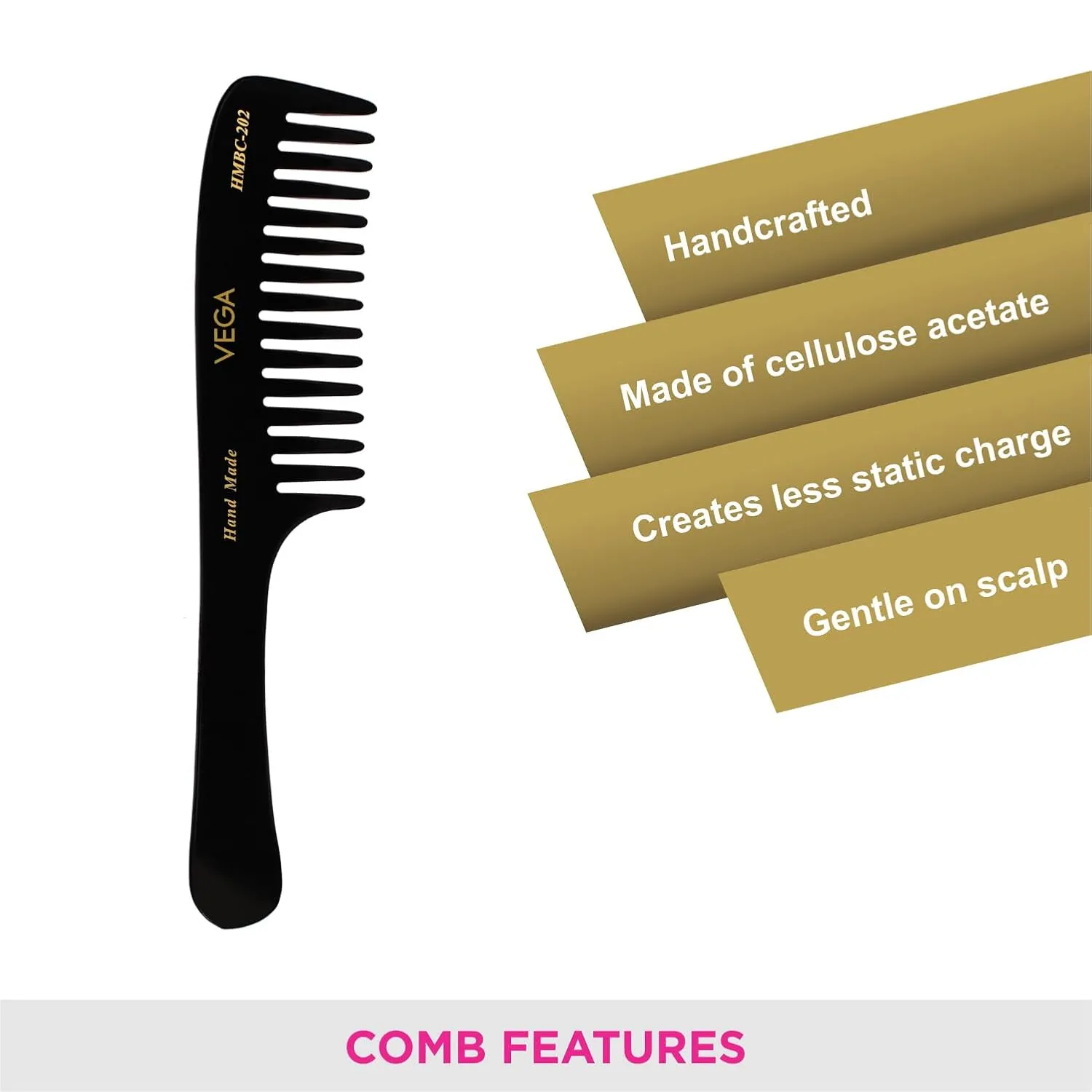 Vega Handcrafted Round Teeth Comb Gentle On Scalp - Image 3