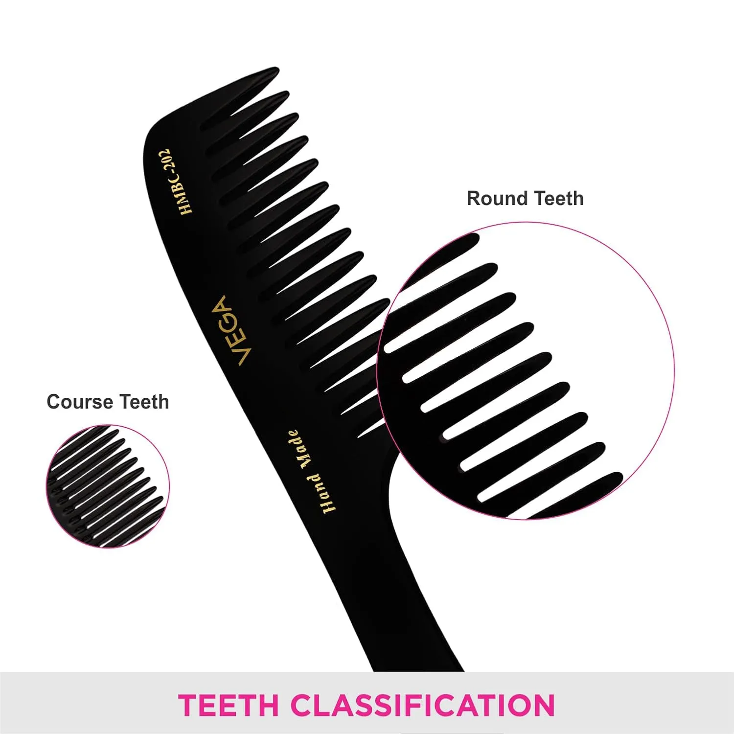 Vega Handcrafted Round Teeth Comb Gentle On Scalp - Image 4