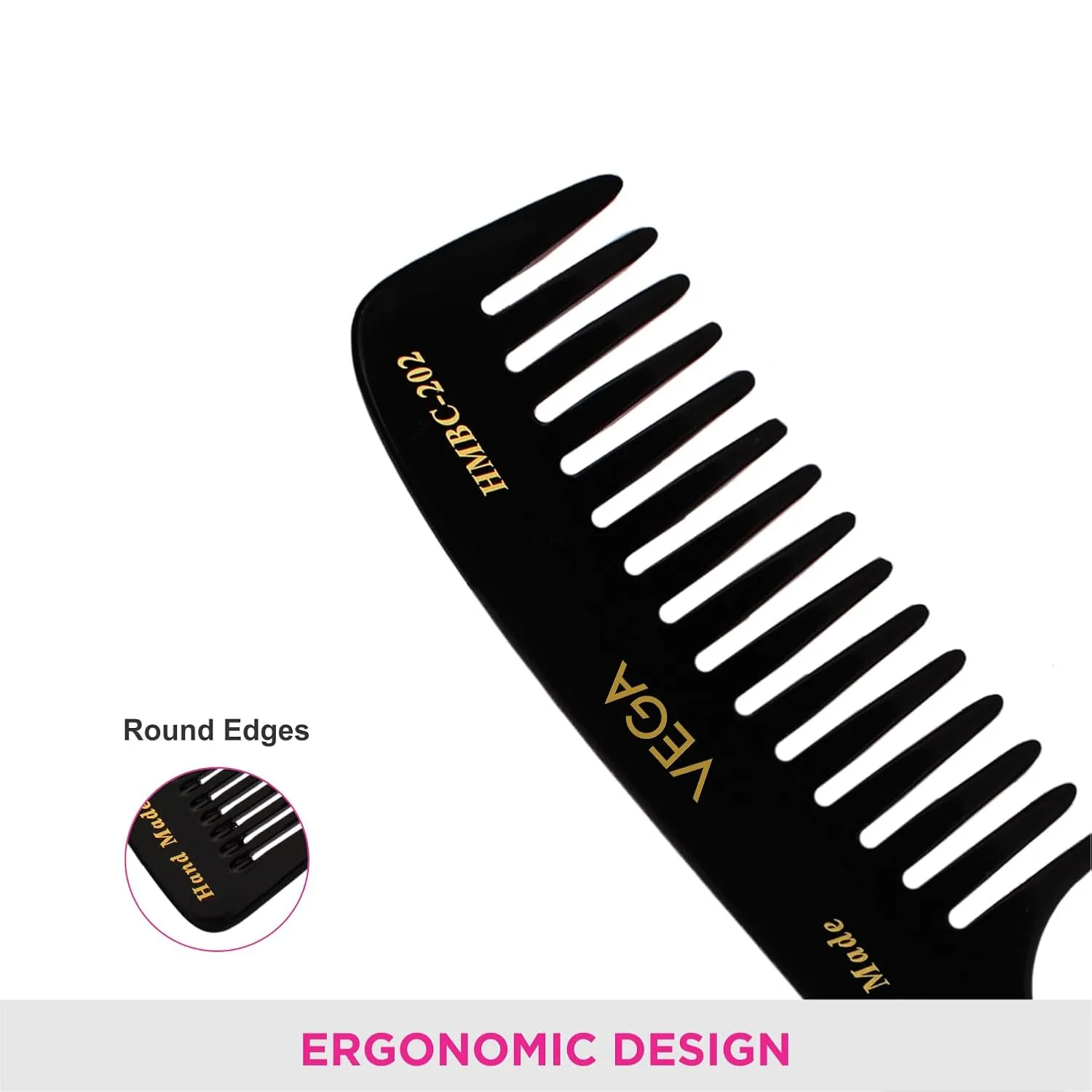 Vega Handcrafted Round Teeth Comb Gentle On Scalp - Image 5